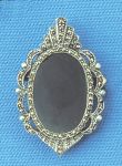 7164-4 Sterling Silver Marcasite Onyx Brooch 